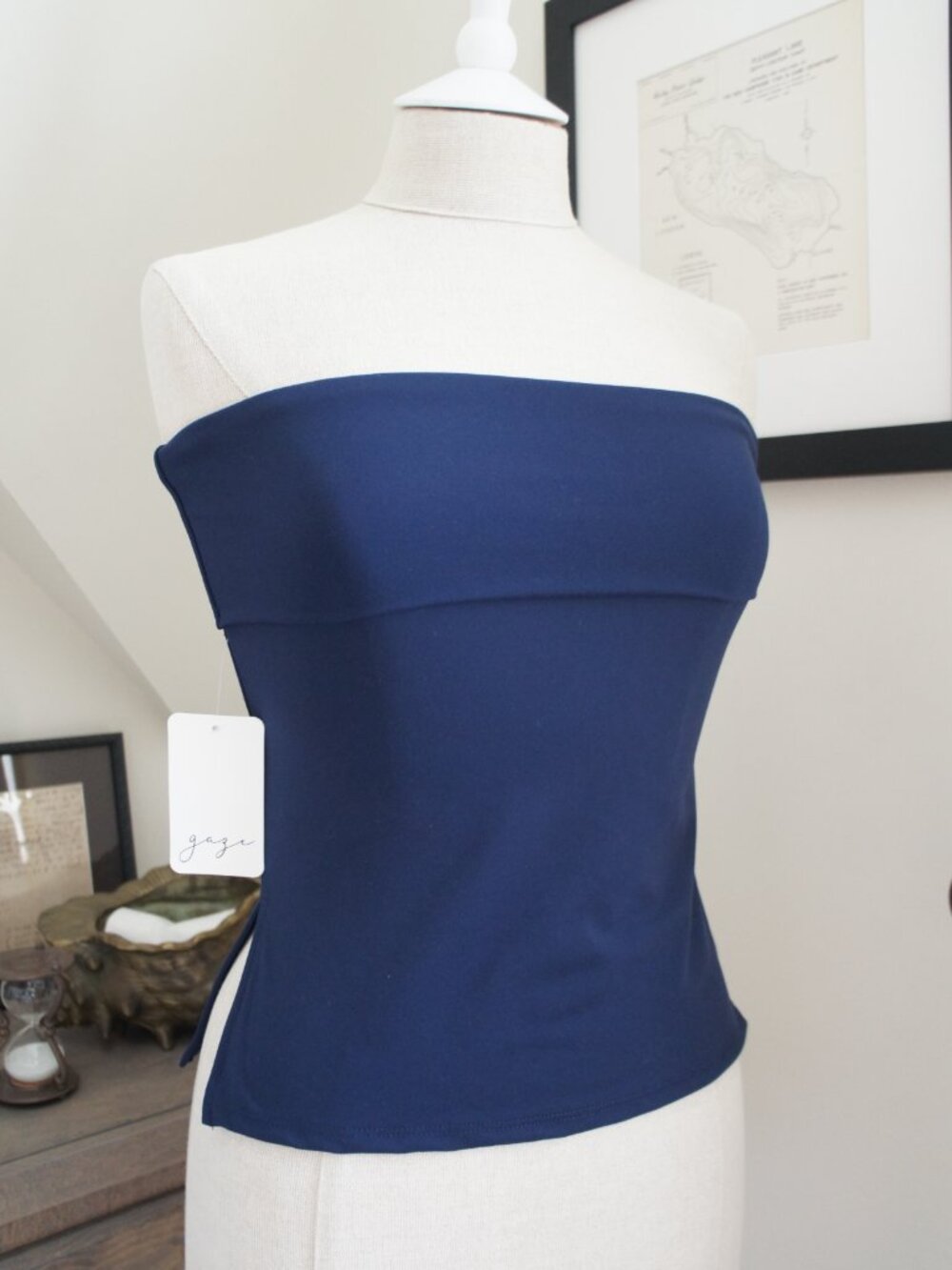 Gaze Navy Blue Fold Detail Tube Top Size Small NWT